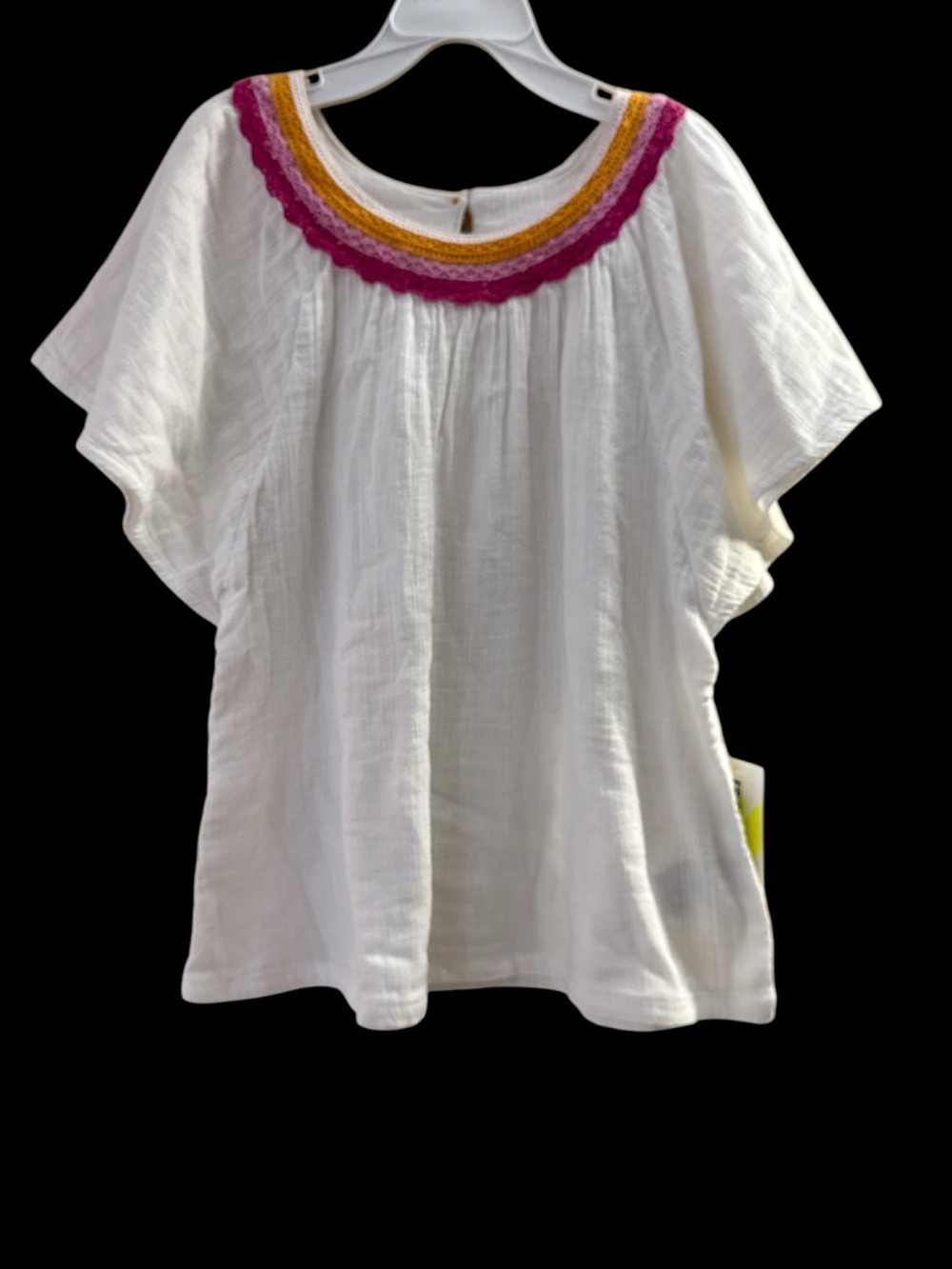 Epic Threads White Peasant Blouse with Pink & Gold Neck Trim large 14-16 new